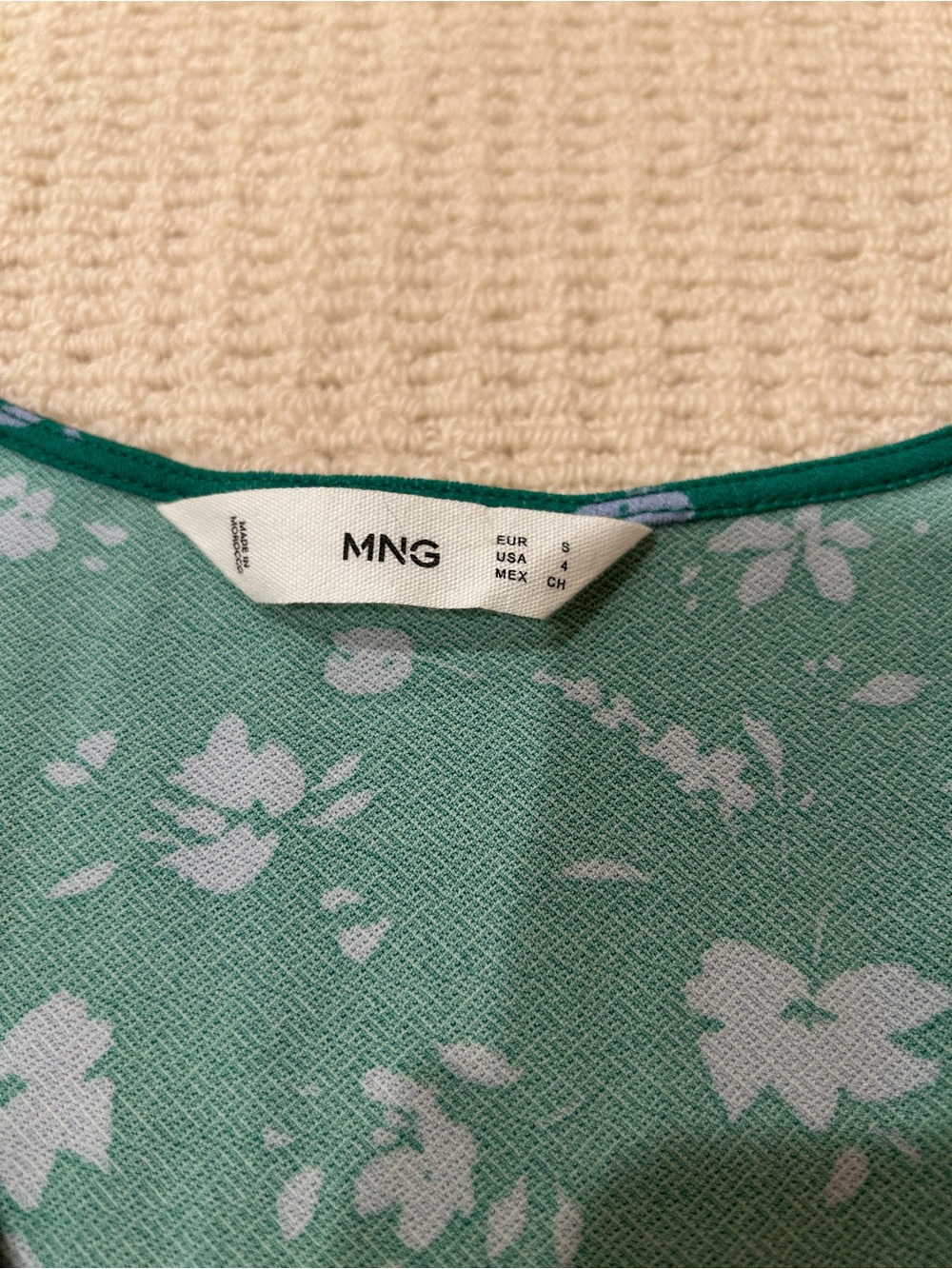 Mango Green with purple florals V-Neck button down mini Dress - Picture 3 of 5